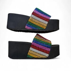 Jessica Simpson Y2K Style Rainbow Platform Chunky Slide Sandals 8 Rave Festival